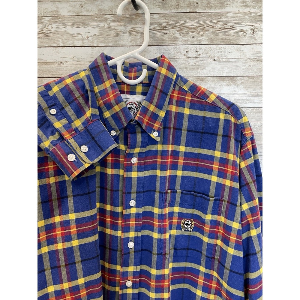 Vtg CINCH Mens L Western Shirt Plaid Blue/Yellow Long Sleeve 100% Cotton Cowboy - Picture 1 of 7
